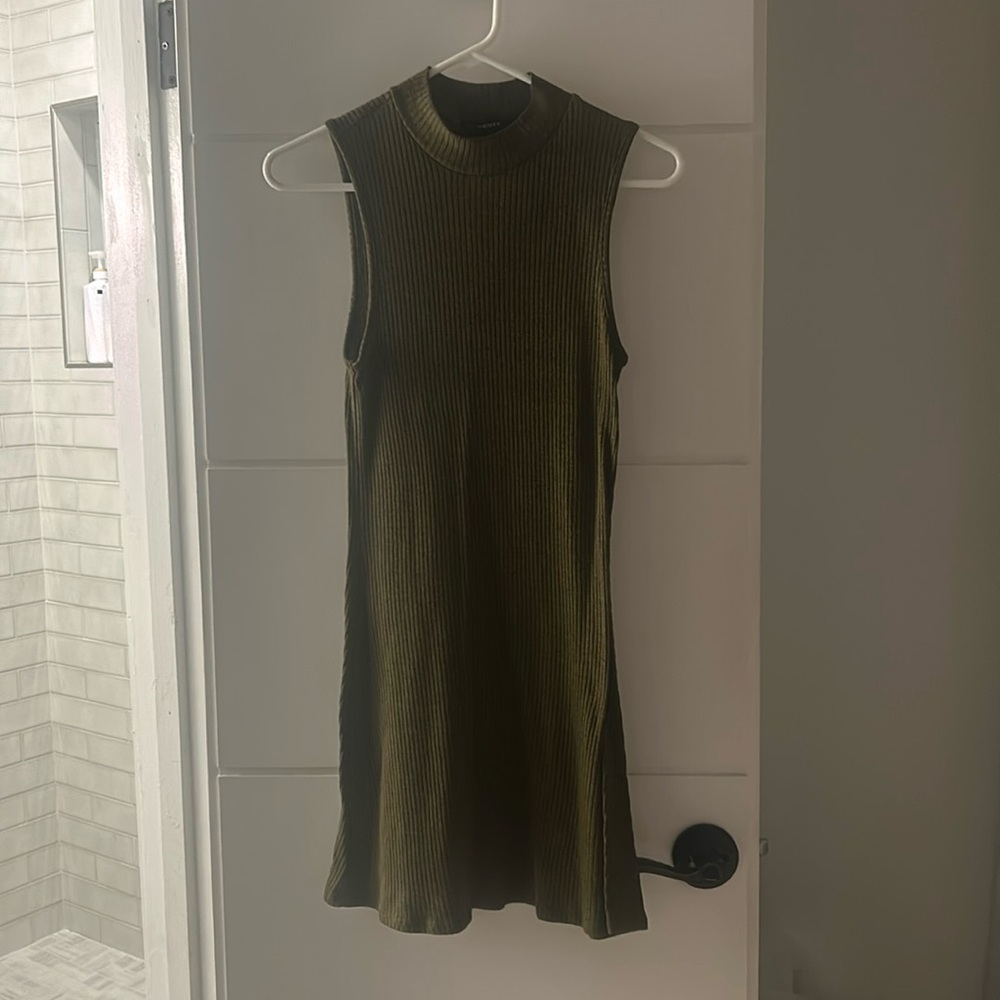 Dark green mock neck mini dress